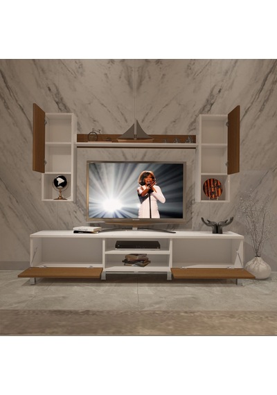 Decoraktiv Eko 5da Mdf Dvd Krom Ayaklı Tv Ünitesi Tv Sehpası Beyaz - Ceviz