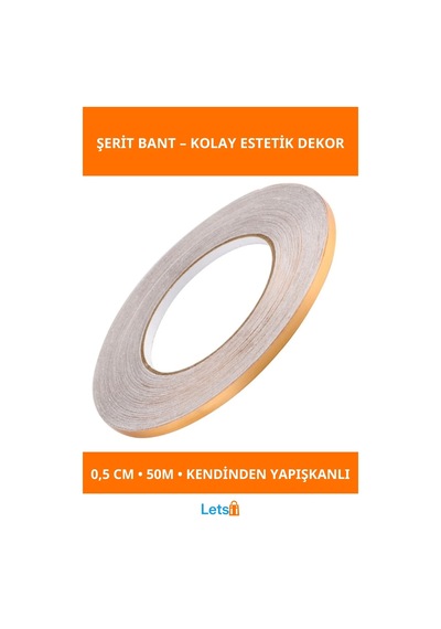 Kendinden Yapışkanlı Çok Amaçlı Altın Fayans Arası Şerit Bant 0.5 Cm 50 Metre 1 Adet