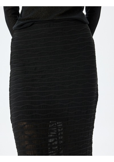 Koton Astarlı Midi Boy Slim Fit Yarı Transparan Dokulu Etek Siyah 5wak10464ek Siyah