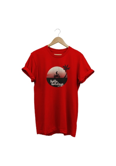 Hello Holiday Baskılı Kırmızı T-shirt kırmızı