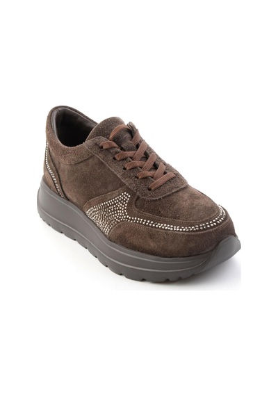 Bambi Kahve Süet Hakiki Deri Kadın Sneaker K01753051402