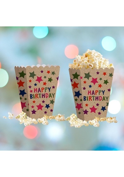 Mısır Kutusu Kraft Renkli Yıldızlı Desenli Happy Birthday Yazılı 8li Doğum Günü Malzemesi