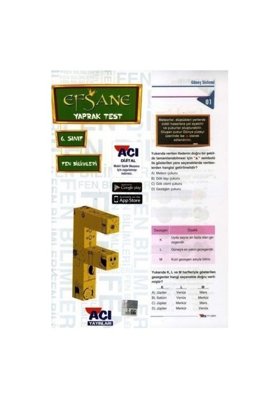 Açı 6.Sınıf Fen Bilimleri Efsane Yaprak Test