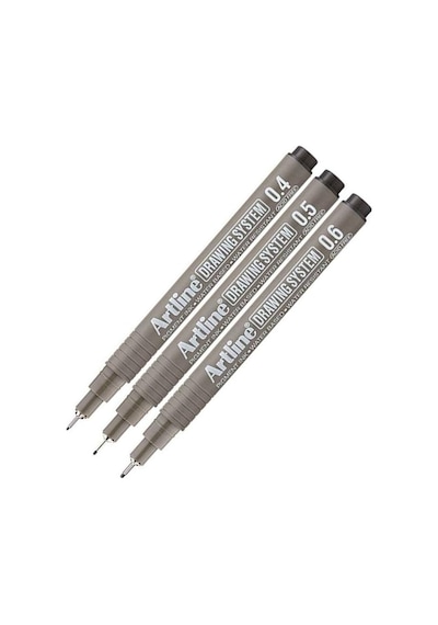 Teknik Çizim Kalemi 0.4-0.5 - 0.6 Mm Siyah 3 Lü Set Artline Drawing Teknik Çizim Kalemi