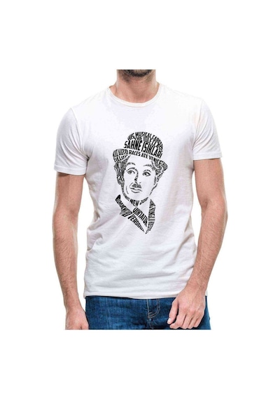 Charlie Chaplin Tipografi Baskılı Beyaz Erkek Tshirt