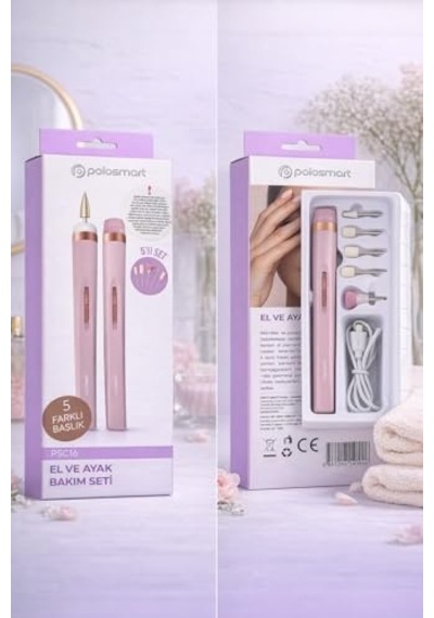 Psc16 Manikür Ve Pedikür Seti, Led Işıklı, Rose Gold, 5 Başlıklı