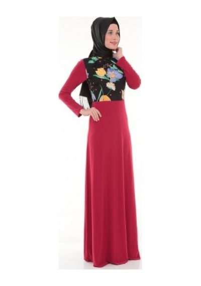 Nidya Moda Büyük Beden Elbise-4046K Kırmızı