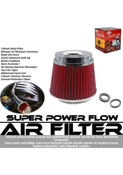 Carub Filtre Açık Performans Spor Emiş Sesi Arttırıcı Tuning Koni Hava Filtresi Üniversal Yıkanabilir Krom Kırmızı 15,5x15cm BR4686301