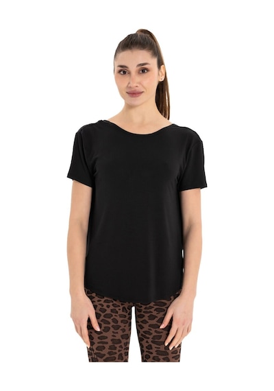 Inguz Sırt Detay Modal Yoga T-shirt SIYAH