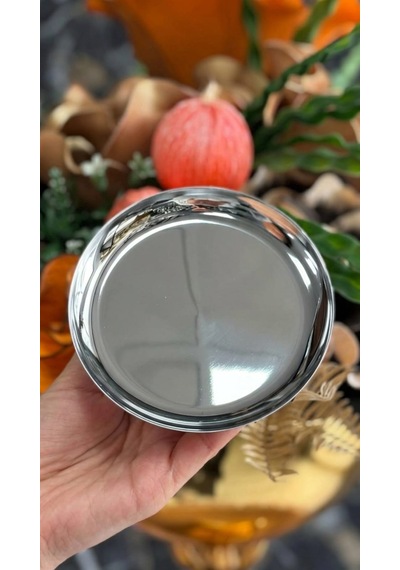 6'lı Gümüş Yuvarlak Metal Tatlı Tabağı 12 Cm- Kahve Yanı Lokumluk,şekerlik,kahve Yanı İkramlık