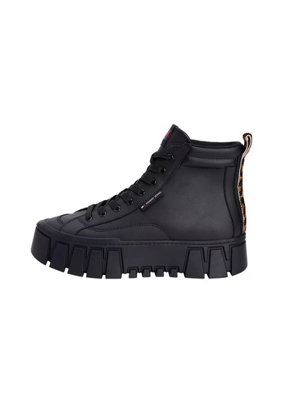 Tommy Hilfiger Kadın Leopar Detaylı Platform Tabanlı Bilekli Sneaker - Siyah Triple Black