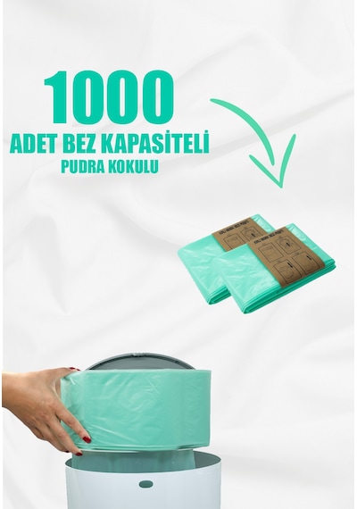 Korbell 16 Lt Kirli Bebek Bezi Kovaları İle Uyumlu 1000 Adet Bebek Bezi Kapasiteli Pudra Kokulu Yerli Çöp Poşeti