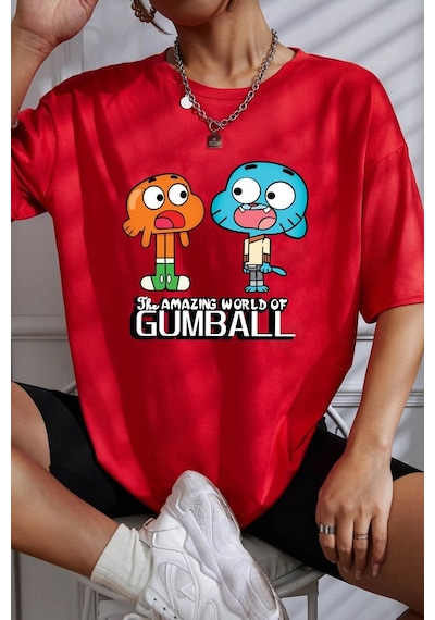 Unisex Gumball Baskılı T-shirt Kırmızı