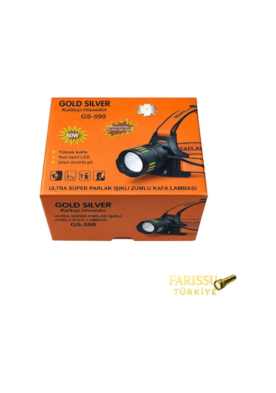 Gold Silver Gs-590 60w 6000 Lümen Ultra Güçlü Zumlu Şarjlı Kafa Lambası Siyah