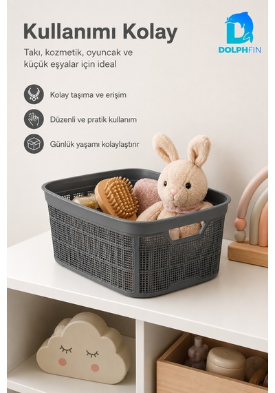 Jute Çok Amaçlı Kutu No:1 2,5 L Plastik Dolap İçi Mutfak Banyo Düzenleyici Siyah