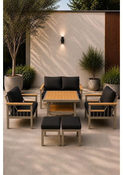 Sole Serisi Balkon Takımı, 2-1-1 Cappuccino Bahçe Takımı, 2'li Koltuk 70x150, 2 Tekli Koltuk 70x70, Masa 70x110, 2 Puf Antrasit Sole Serisi Balkon Takımı, 2-1-1 Cappuccino Bahçe Takımı, 2'li Koltuk 70x150, 2 Tekli Koltuk 70x70, Masa 70x110, 2 Puf Antrasit