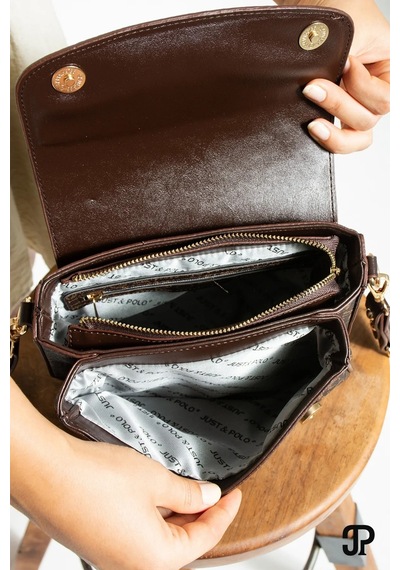 Just Polo Kadın Baskılı Ayarlanabilir Askılı Şık El & Omuz Çantası Ebat : 26 X 13 Cm Shopper Kahverengi