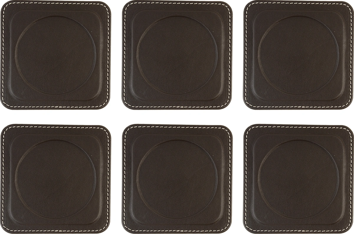 Bardak Altlığı,6 Lı Set,masaüstü Yuvarlak Cup Coaster,vegan Suni Deri,11x11 Cm.,kahverengi