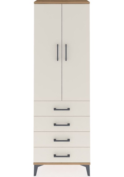 Arges Dolap Tek Raflı 4 Çekmeceli Tek Askılı 60x30x182 Çam-ay... Çam