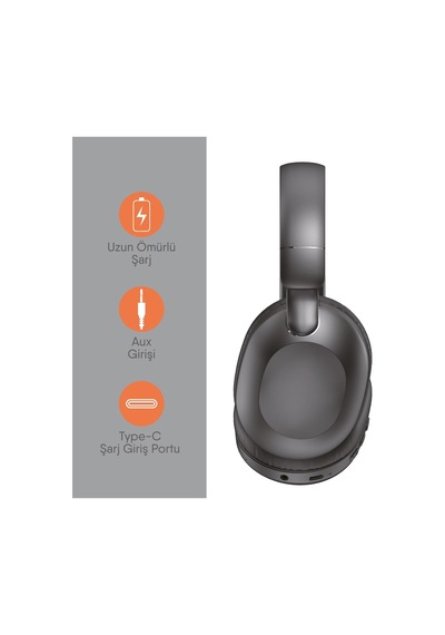 Kulak Üstü Bluetooth Kulaklık Net Ve Dengeli Ses - Uzun Pil Ömrü Siyah