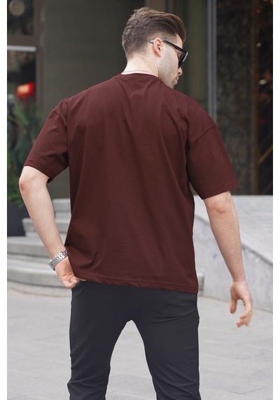 Madmext Erkek Acı Kahverengi Oversize Fit Basic Tişört 6066 Acı Kahverengi