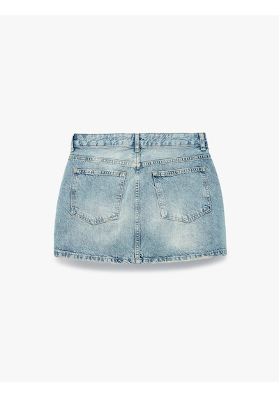 Koton Pamuklu Cepli Düğmeli Asimetrik Mini Denim Etek Orta İndigo 6sal70041md