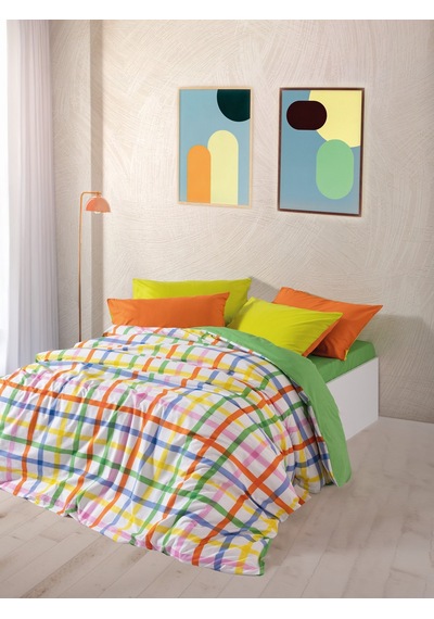 Cozy Home Popping Colors Çift Kişilik Lastikli Çarşaflı Nevresim Takımı Hype Yeşil