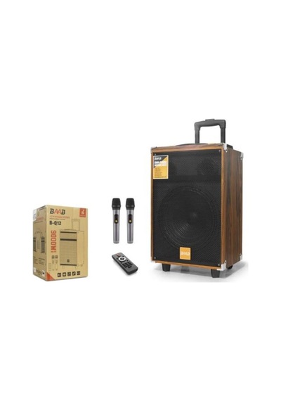 Baab Bq12 Çift Karaoke Mikrofonlu Bluetooth Hoparlör Fm Radyo 40w 12 İnç Kumandalı Ahşap