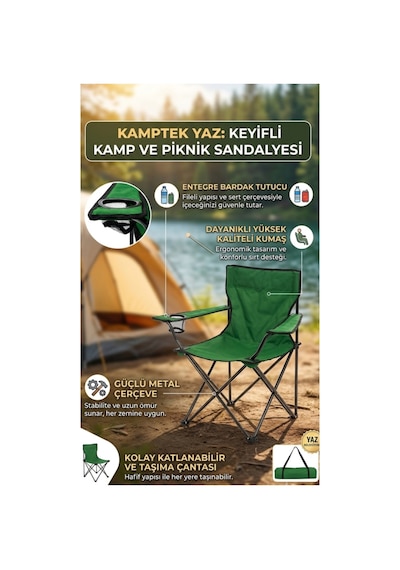 Kamptek Kamp Sandalyesi Seti - Katlanabilir Piknik, Bahçe Ve Plaj Sandalyesi - Taşıma Çantalı & Bardaklıklı Sağlam İskelet Yeşil2 Kamptek Kamp Sandalyesi Seti - Katlanabilir Piknik, Bahçe Ve Plaj Sandalyesi - Taşıma Çantalı & Bardaklıklı Sağlam İskelet Yeşil2