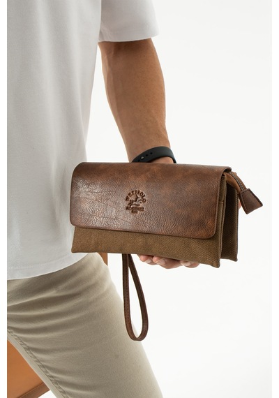 West Polo Westpolo Unisex Kanvas Kumaş Ve Vegan Deri Mıknatıslı El Portföyü - Taba
