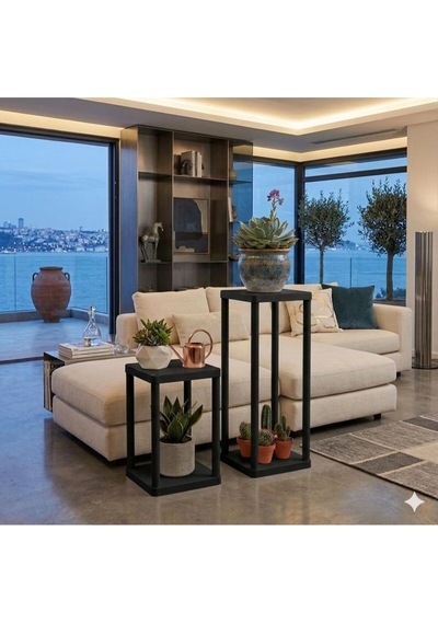 Sakura İkili Çiçeklik Saksılık Siyah