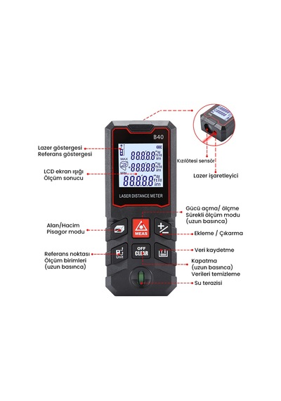 B40 Temel Seviye 40m Lazer Mesafe Ölçer