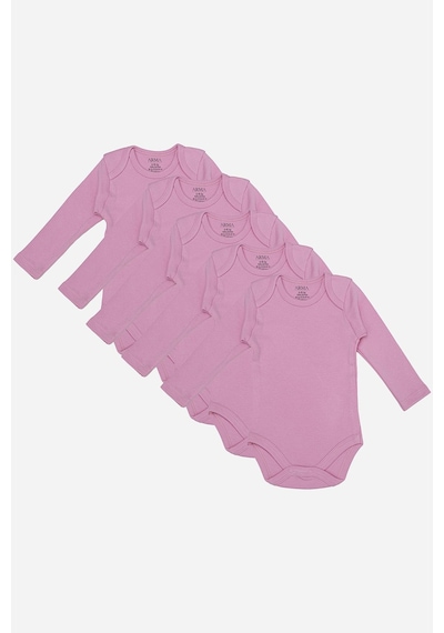 Arma Yıldız %100 Organik Pamuklu Pembe Uzun Kollu Bebek Body 5'li Paket Pembe
