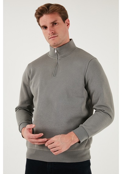 Buratti Pamuklu Regular Fit Yarım Fermuarlı Dik Yaka Erkek Sweat 59052592 Açık Haki