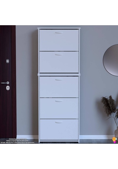 Modilayn Verve Antre 72x194x26 Cm Lik 3 Düşer Kapak 10 Göz Bölmeli Ayakkabılık Beyaz
