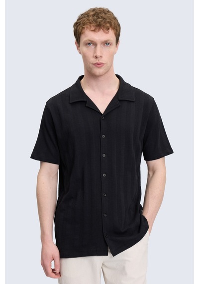 Hatemoğlu Siyah Regular Fit Apaş Yaka 100% Pamuk Casual Gömlek