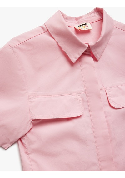 Koton Pamuklu Kısa Kollu Cep Detaylı Oversize Gömlek Pembe 5skg60019aw Gül