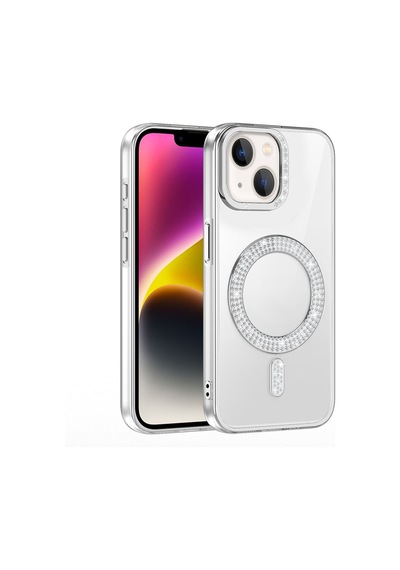 Apple Uyumlu iPhone 14 Kılıf Pırlanta Taş Tasarımlı M-safe Şarj Özellikli Zore Karetta Silikon Kapak Mavi