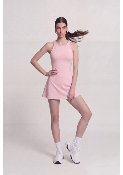 Holly Lolly İçi Şortlu Sırtı İp Detaylı Mini Mariya Elbise Pembe