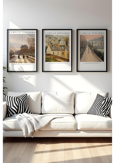 Huhuli Ahşap Siyah Çerçeveli Camille Pissarro Tablo Seti Huhu550