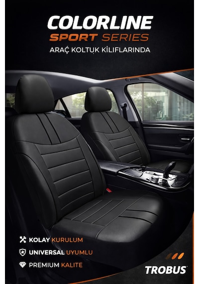 Ford Fiesta 2008 Ve Sonrası Uyumlu Colorline Sport Deri Siyah Koltuk Kılıfı