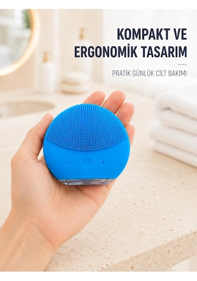 Mavi Silikon Yüz Temizleme Cihazı Su Geçirmez Titreşimli Yüz Bakım Fırçası