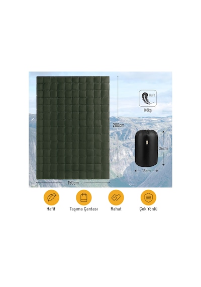 Haegs Kamp Battaniyesi - Dış Mekan Hafif Kompakt Seyahat Yorganı Kamp Yürüyüş Outdoor Şal, Battaniye 200-150 Cm Haki