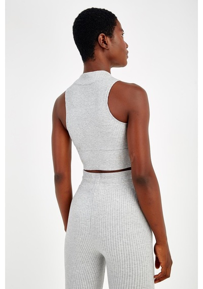 Maraton Sportswear Slimfit Kadın Bisiklet Yaka Kolsuz Basic Gri Melanj Bra 18364-Gri Melanj