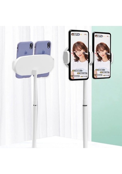 Ally Masa Üstü 2 Telefon Tutucu Stand Youtubercanlı Yayın Selfie Tiktok Makeup- 5775 - Beyaz