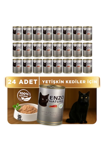 Enzo Natural Kuzu Etli Konserve Yaş Kedi Maması 410 Gr X 24