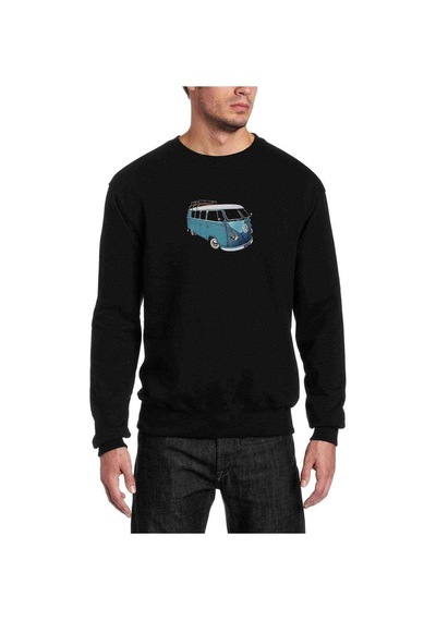 Volkswagen Van Baskılı Siyah Erkek Örme Sweatshirt