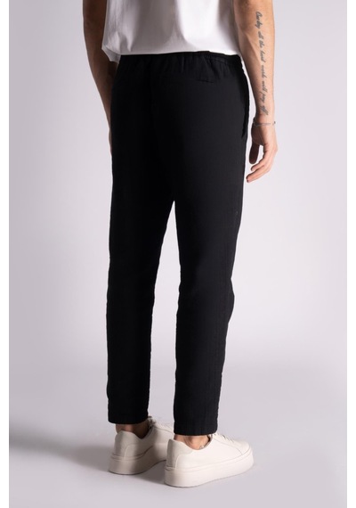 Pamuk Comfort Fit Jogger Bel Pantolon Siyah Siyah