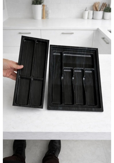 Tr Plastik Mutfak Çekmece Düzenleyici, Siyah, 2 Parçalı Set, Kaşıklık Organizer, 35x45 Cm Diğer