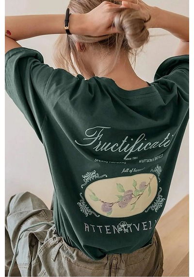 Uyguntarz Unisex Fructification Baskılı Yeşil T-shirt Yeşil-75107